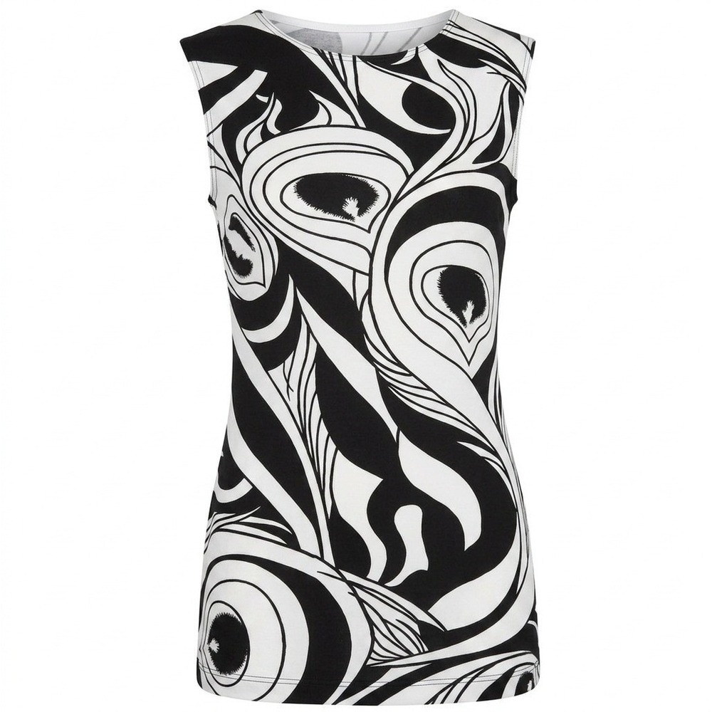 Vintage Wolford Peacock Paradise Tank Top Black White Swirl Size Medium Austria